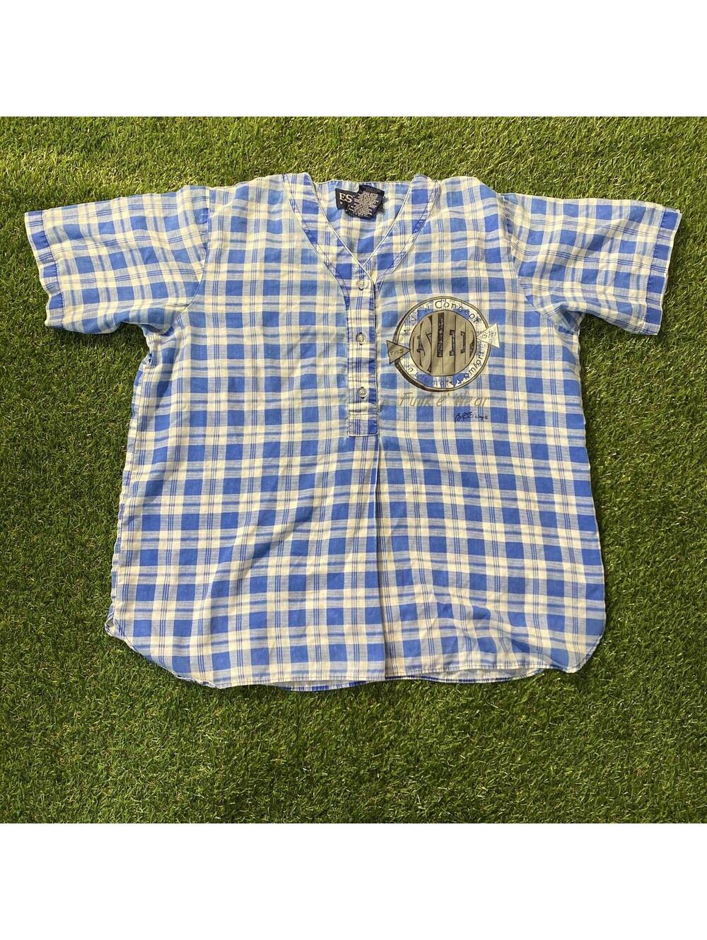 Vintage 90’s ESLEEP Pajama Blue and white plaid button-up shirt